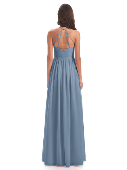 Micah Halter Open Back Chiffon Long Bridesmaid Dresses