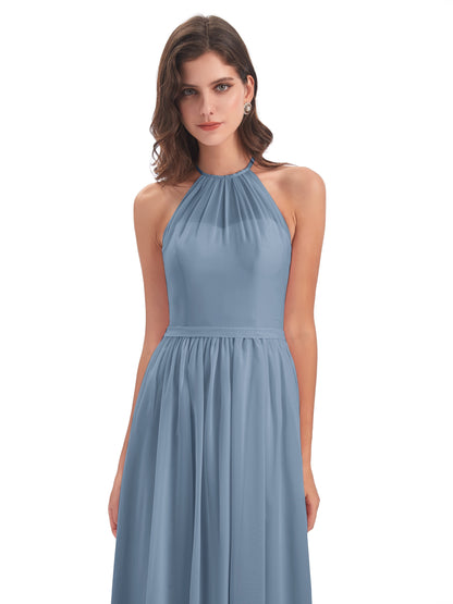 Micah Halter Open Back Chiffon Long Bridesmaid Dresses