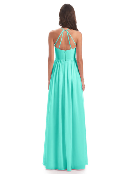 Micah Halter Open Back Chiffon Long Bridesmaid Dresses