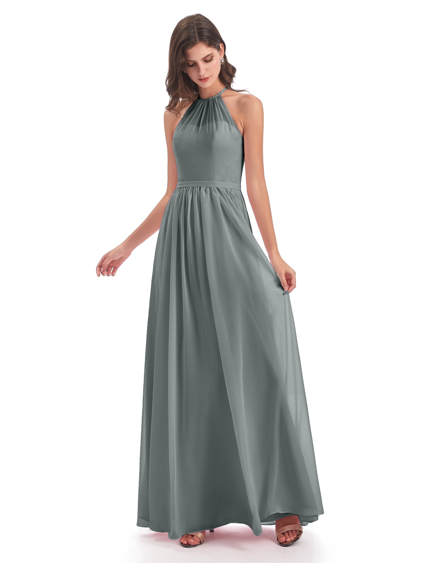 Micah Halter Open Back Chiffon Long Bridesmaid Dresses
