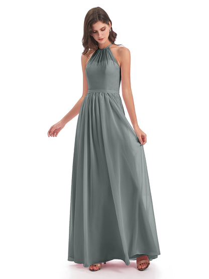 Micah Halter Open Back Chiffon Long Bridesmaid Dresses