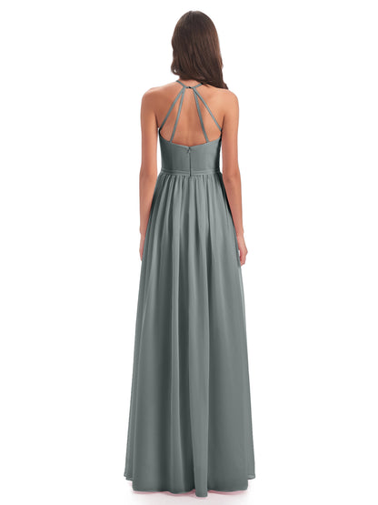 Micah Halter Open Back Chiffon Long Bridesmaid Dresses