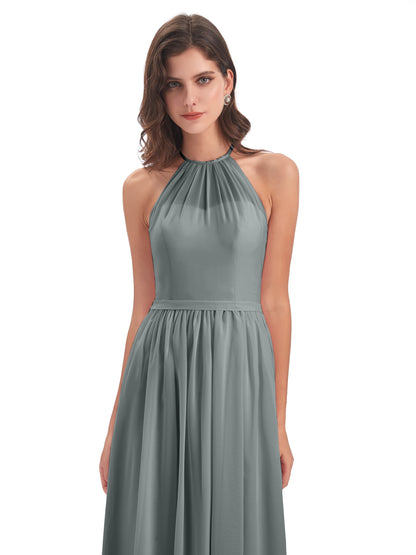 Micah Halter Open Back Chiffon Long Bridesmaid Dresses