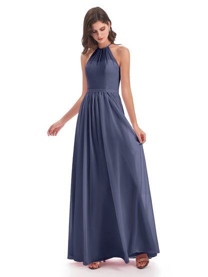 Micah Halter Open Back Chiffon Long Bridesmaid Dresses
