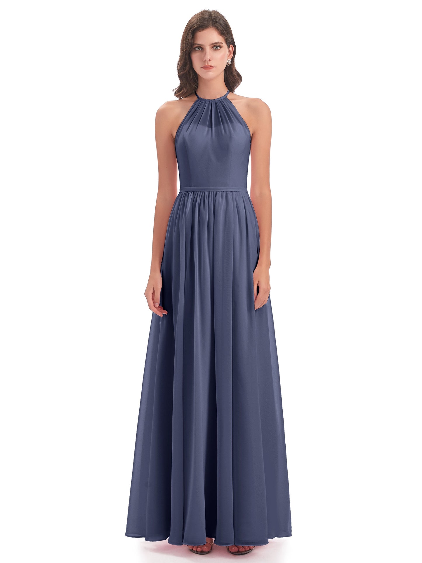 Micah Halter Open Back Chiffon Long Bridesmaid Dresses