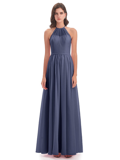 Micah Halter Open Back Chiffon Long Bridesmaid Dresses