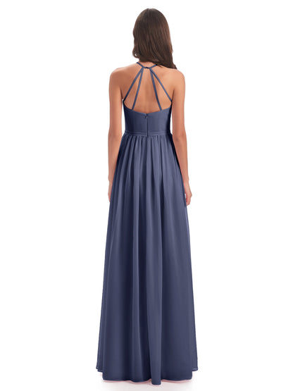 Micah Halter Open Back Chiffon Long Bridesmaid Dresses