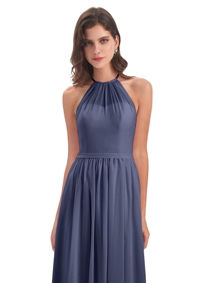 Micah Halter Open Back Chiffon Long Bridesmaid Dresses