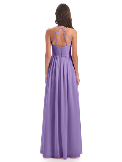 Micah Halter Open Back Chiffon Long Bridesmaid Dresses