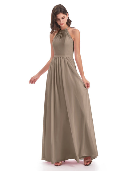 Micah Halter Open Back Chiffon Long Bridesmaid Dresses