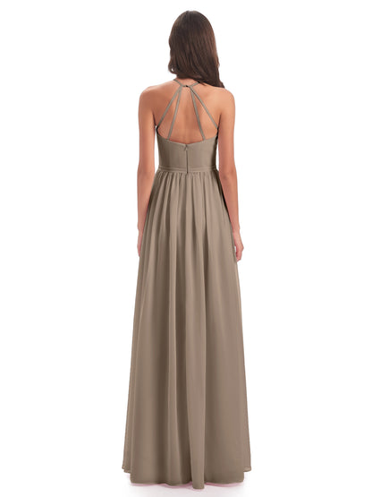 Micah Halter Open Back Chiffon Long Bridesmaid Dresses