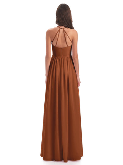 Micah Halter Open Back Chiffon Long Bridesmaid Dresses