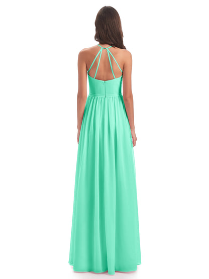 Micah Halter Open Back Chiffon Long Bridesmaid Dresses