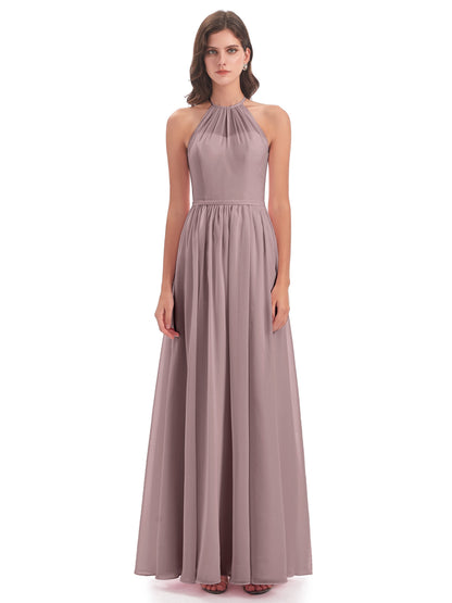 Micah Halter Open Back Chiffon Long Bridesmaid Dresses