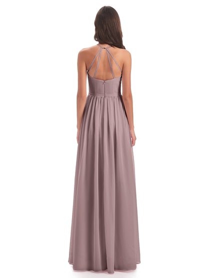 Micah Halter Open Back Chiffon Long Bridesmaid Dresses