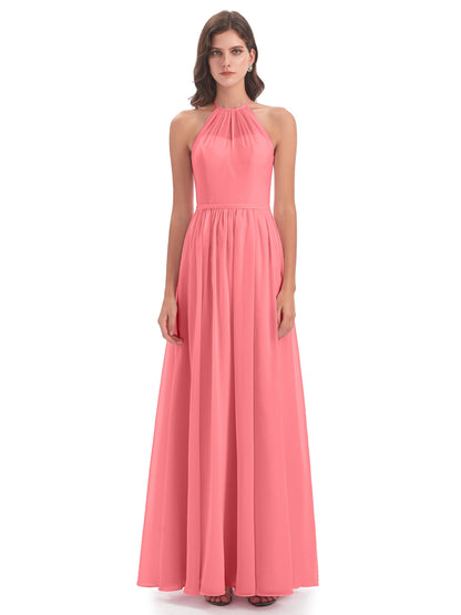 Micah Halter Open Back Chiffon Long Bridesmaid Dresses