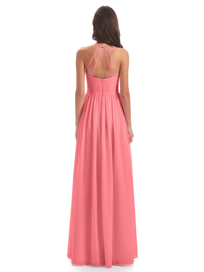Micah Halter Open Back Chiffon Long Bridesmaid Dresses