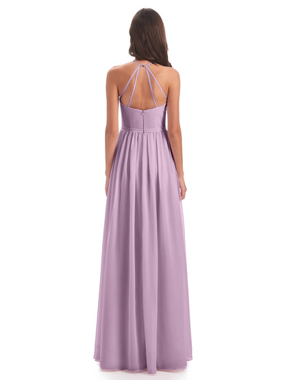 Micah Halter Open Back Chiffon Long Bridesmaid Dresses