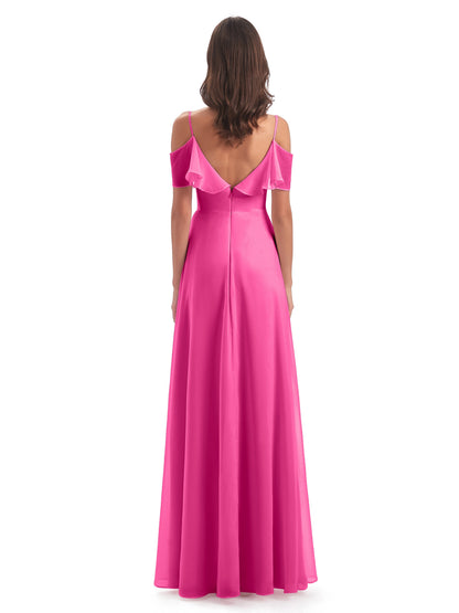 Miya A-line Floor Length Spaghetti Straps Ruffles Long Bridesmaid Dresses