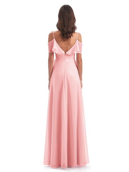 Miya A-line Floor Length Spaghetti Straps Ruffles Long Bridesmaid Dresses