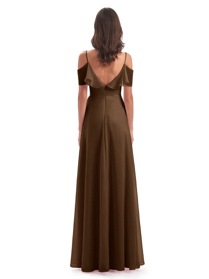 Miya A-line Floor Length Spaghetti Straps Ruffles Long Bridesmaid Dresses