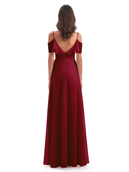 Miya A-line Floor Length Spaghetti Straps Ruffles Long Bridesmaid Dresses