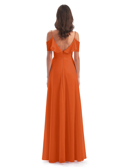 Miya A-line Floor Length Spaghetti Straps Ruffles Long Bridesmaid Dresses