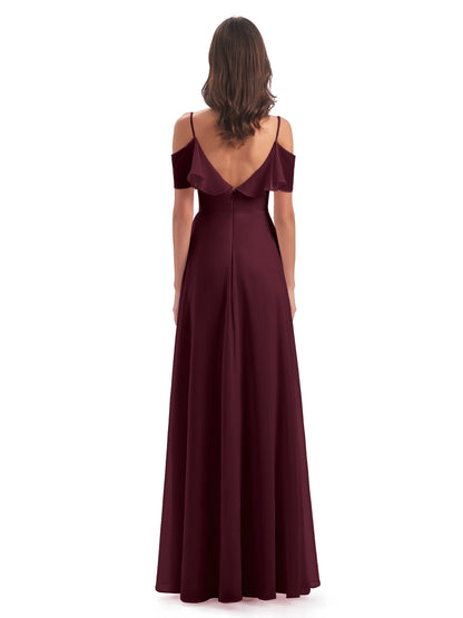 Miya A-line Floor Length Spaghetti Straps Ruffles Long Bridesmaid Dresses