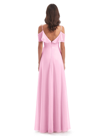 Miya A-line Floor Length Spaghetti Straps Ruffles Long Bridesmaid Dresses