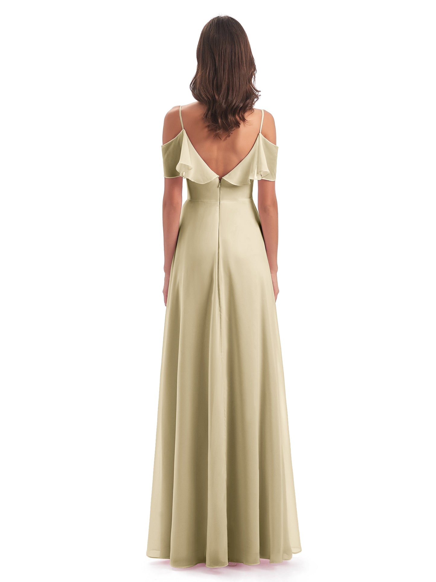 Miya A-line Floor Length Spaghetti Straps Ruffles Long Bridesmaid Dresses