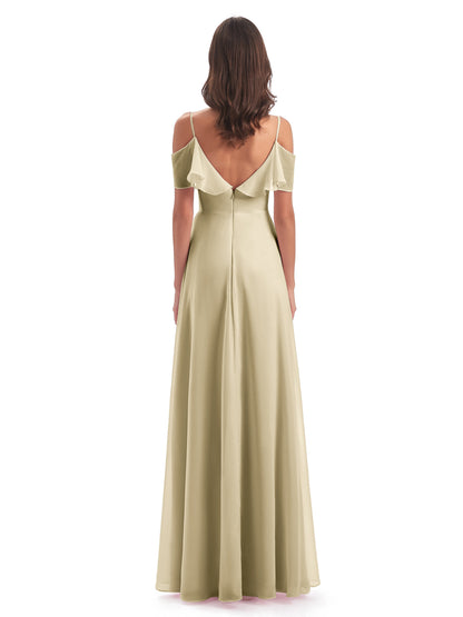 Miya A-line Floor Length Spaghetti Straps Ruffles Long Bridesmaid Dresses
