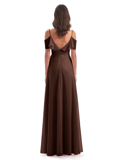 Miya A-line Floor Length Spaghetti Straps Ruffles Long Bridesmaid Dresses