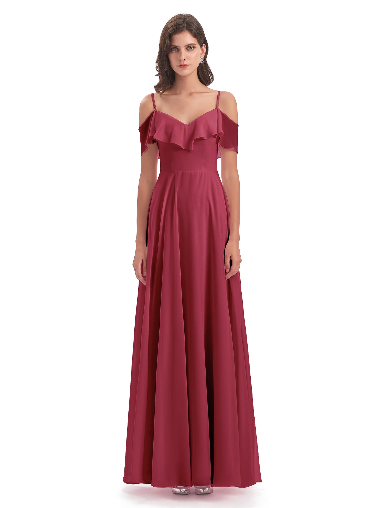 Miya A-line Floor Length Spaghetti Straps Ruffles Long Bridesmaid Dresses