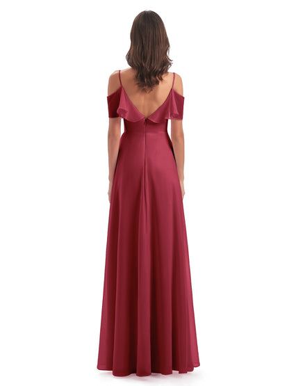 Miya A-line Floor Length Spaghetti Straps Ruffles Long Bridesmaid Dresses