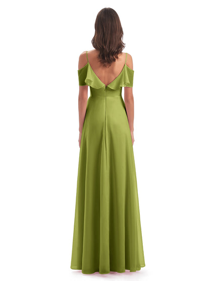 Miya A-line Floor Length Spaghetti Straps Ruffles Long Bridesmaid Dresses