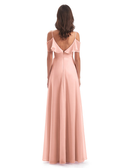 Miya A-line Floor Length Spaghetti Straps Ruffles Long Bridesmaid Dresses