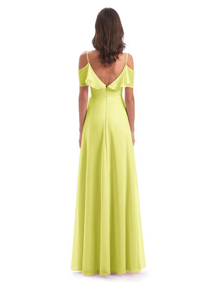Miya A-line Floor Length Spaghetti Straps Ruffles Long Bridesmaid Dresses