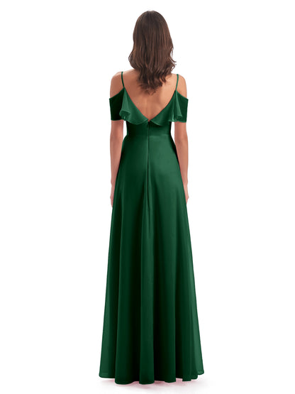 Miya A-line Floor Length Spaghetti Straps Ruffles Long Bridesmaid Dresses