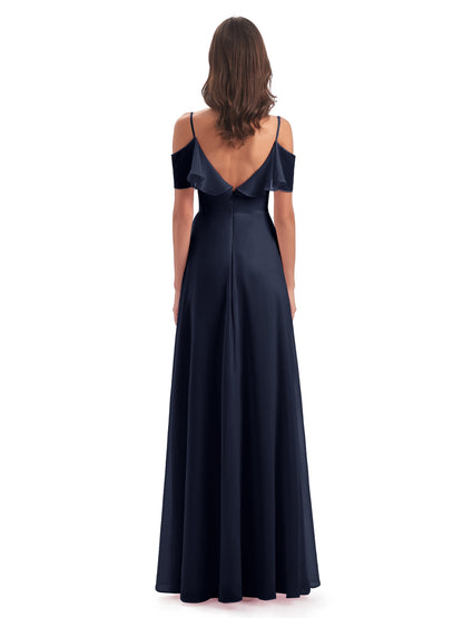 Miya A-line Floor Length Spaghetti Straps Ruffles Long Bridesmaid Dresses