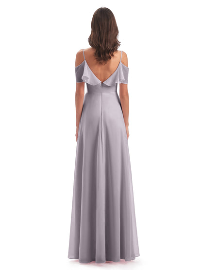 Miya A-line Floor Length Spaghetti Straps Ruffles Long Bridesmaid Dresses