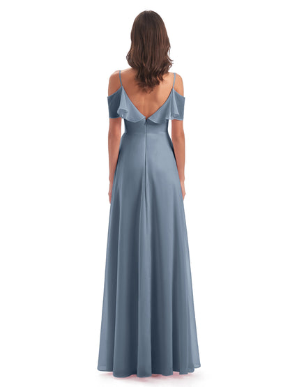 Miya A-line Floor Length Spaghetti Straps Ruffles Long Bridesmaid Dresses