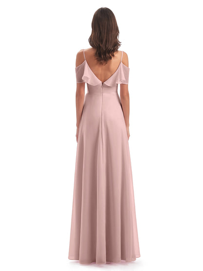 Miya A-line Floor Length Spaghetti Straps Ruffles Long Bridesmaid Dresses