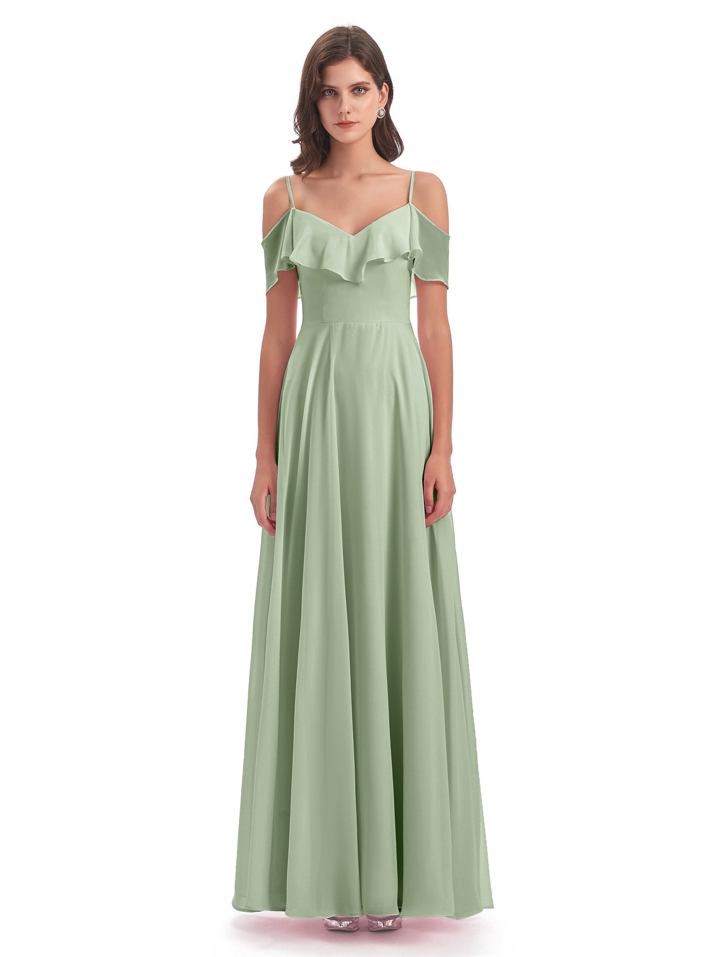 Miya A-line Floor Length Spaghetti Straps Ruffles Long Bridesmaid Dresses