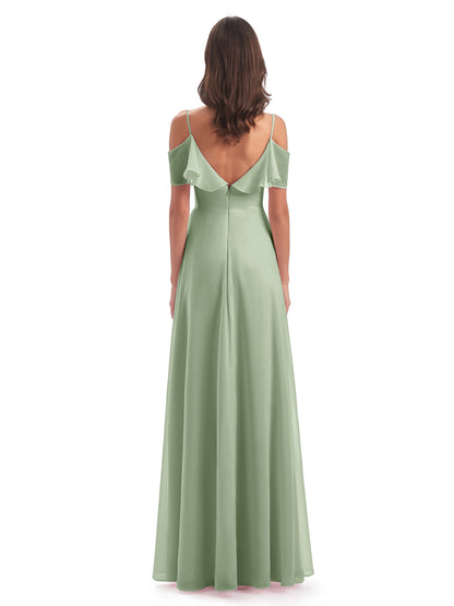 Miya A-line Floor Length Spaghetti Straps Ruffles Long Bridesmaid Dresses