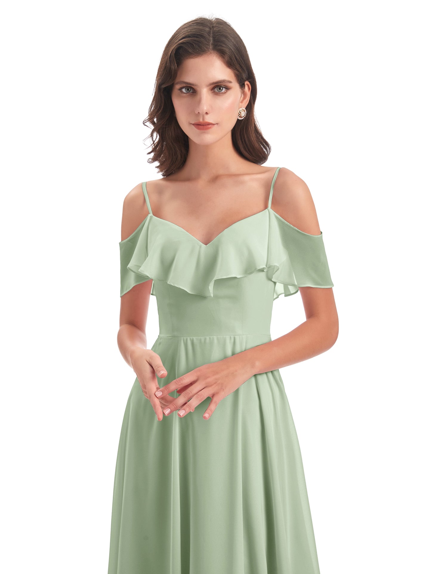 Miya A-line Floor Length Spaghetti Straps Ruffles Long Bridesmaid Dresses