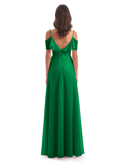 Miya A-line Floor Length Spaghetti Straps Ruffles Long Bridesmaid Dresses