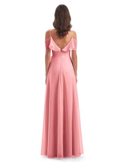 Miya A-line Floor Length Spaghetti Straps Ruffles Long Bridesmaid Dresses