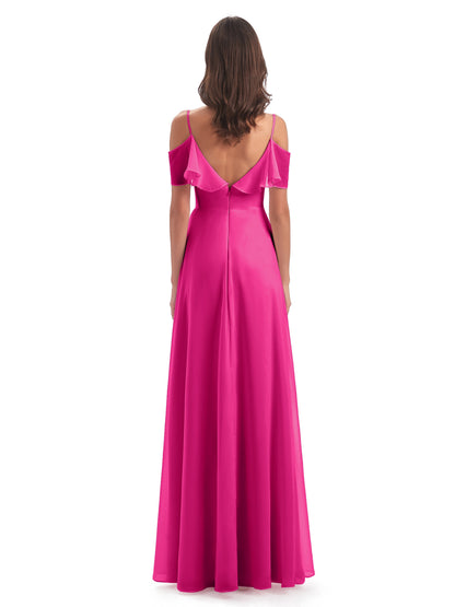 Miya A-line Floor Length Spaghetti Straps Ruffles Long Bridesmaid Dresses
