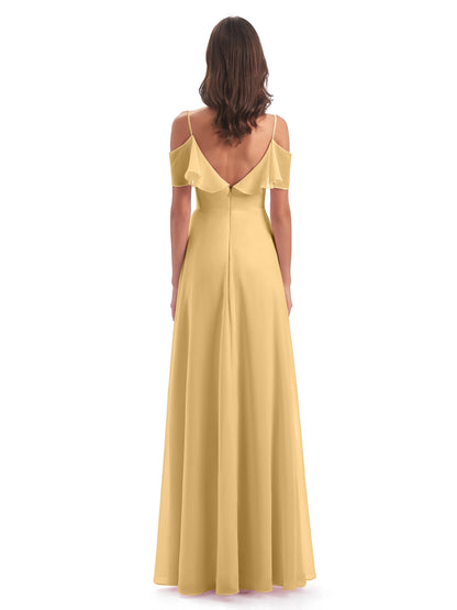 Miya A-line Floor Length Spaghetti Straps Ruffles Long Bridesmaid Dresses