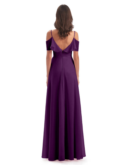 Miya A-line Floor Length Spaghetti Straps Ruffles Long Bridesmaid Dresses